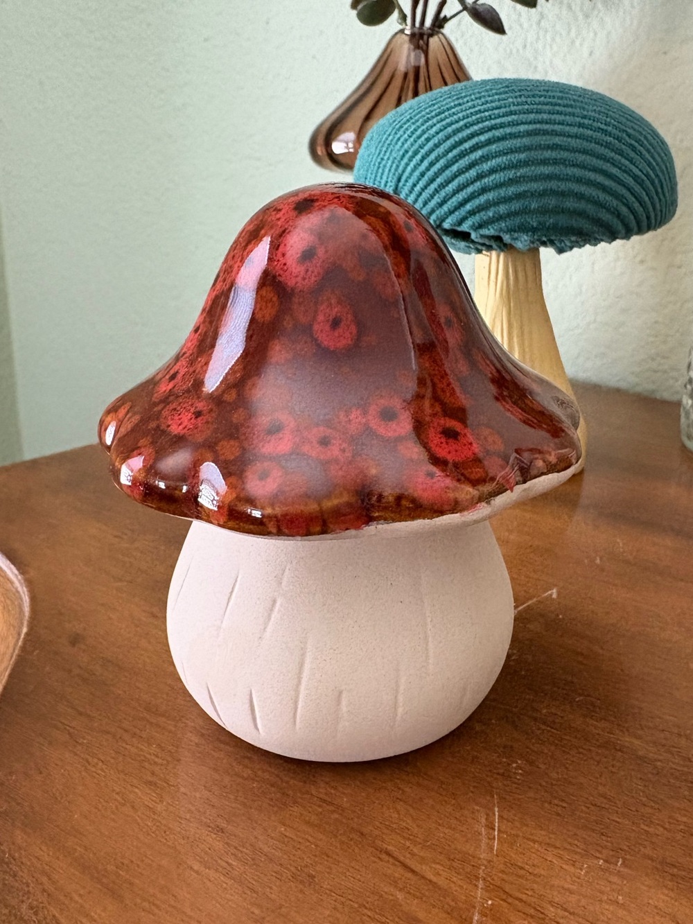 Ceramic Red Mushroom Home or Garden Art Decor